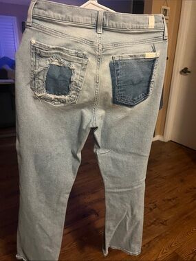 7 For All Mankind Size 28 Distressed Light Wash Patchwork Jeans
